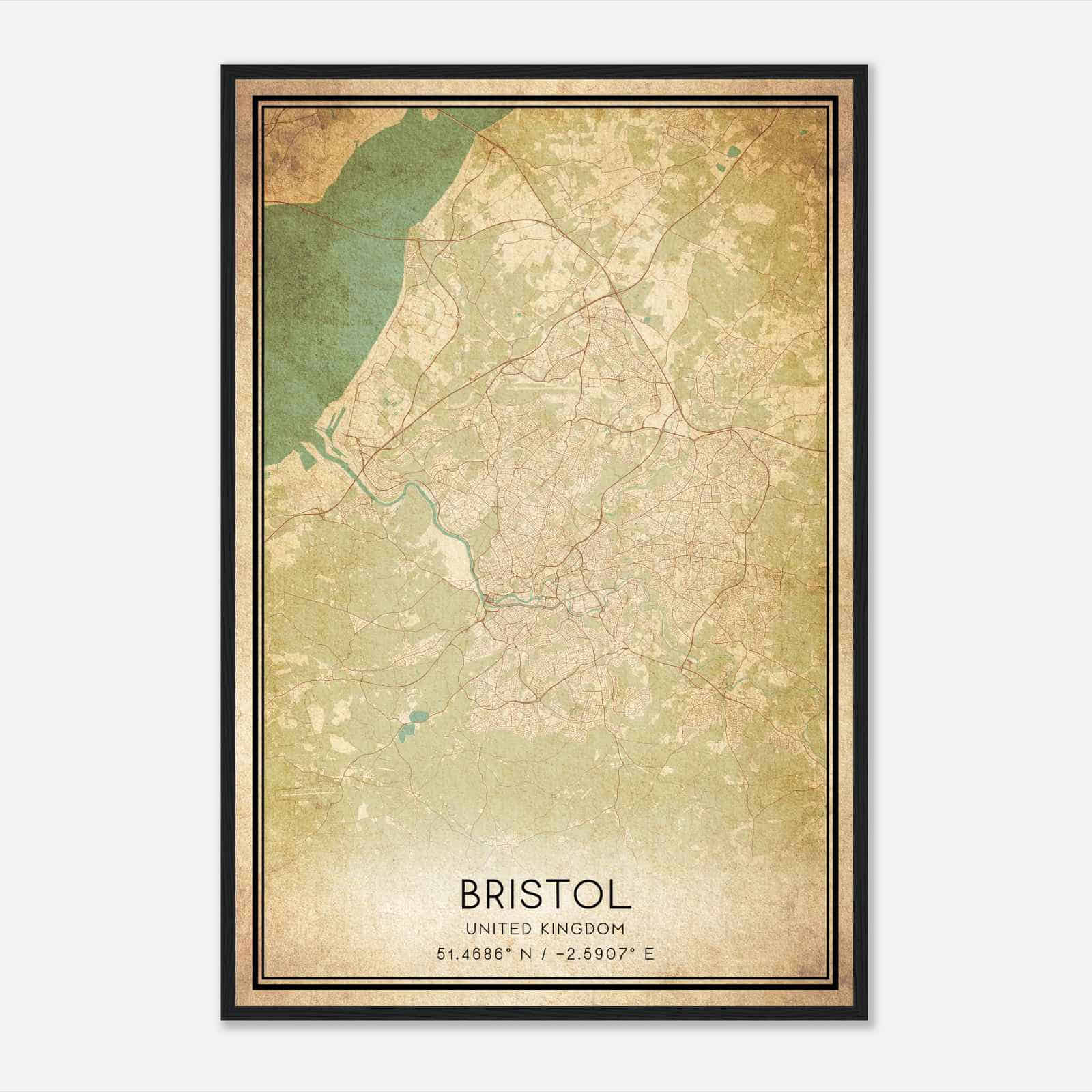Vintage Bristol United Kingdom Map Poster, Bristol City Road Wall Art Print