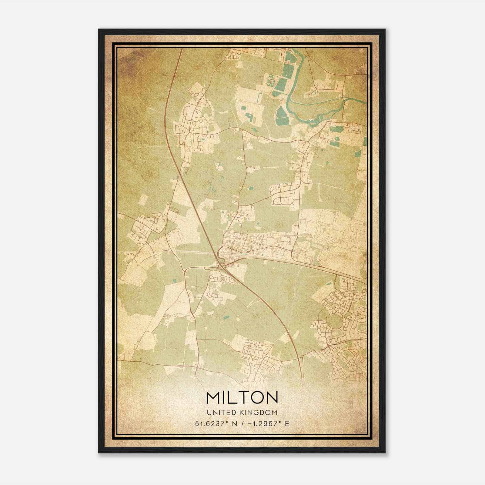 Vintage Milton United Kingdom Map Poster, Milton City Road Wall Art Print