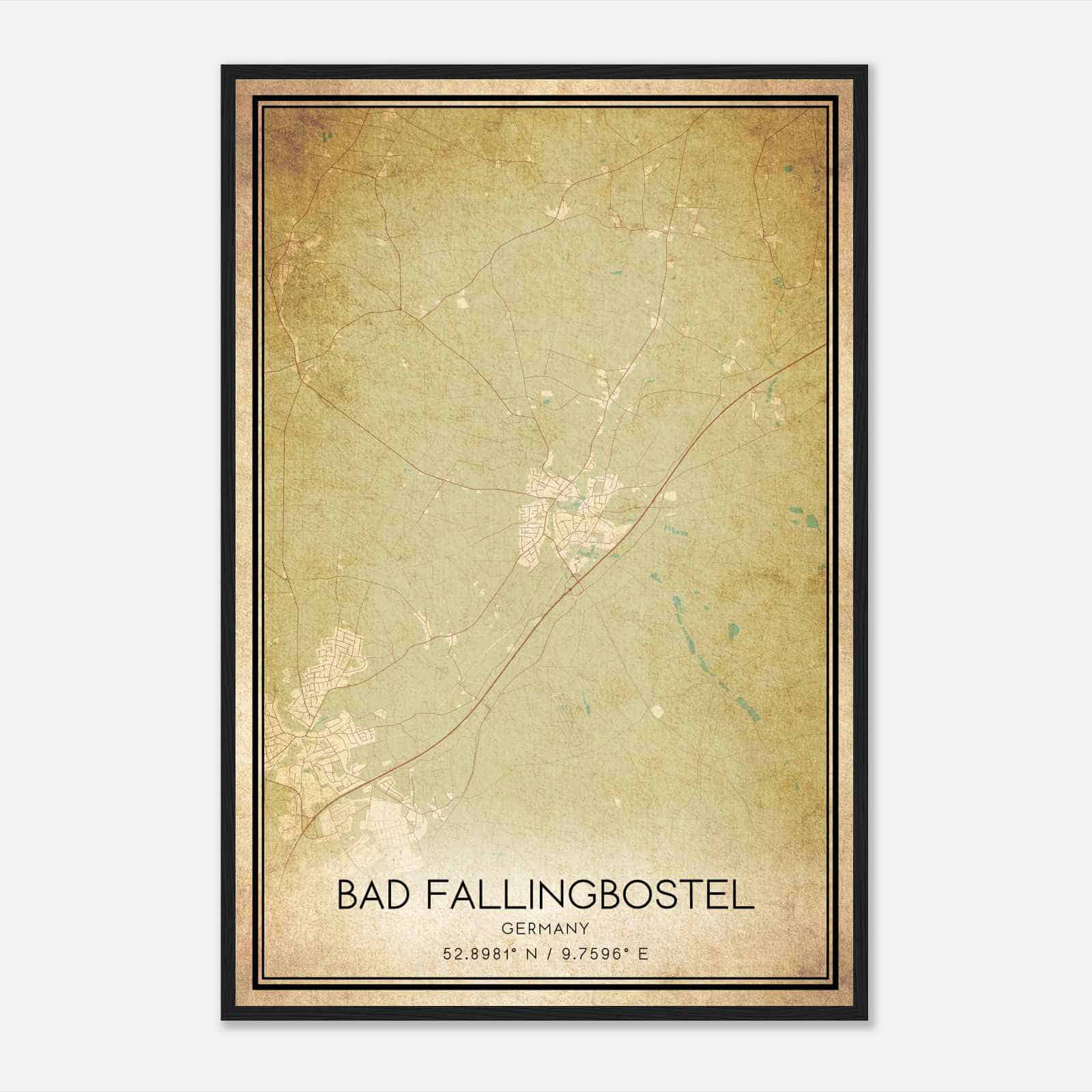 Vintage Bad Fallingbostel Germany Map Poster, Bad Fallingbostel City Road Wall Art Print