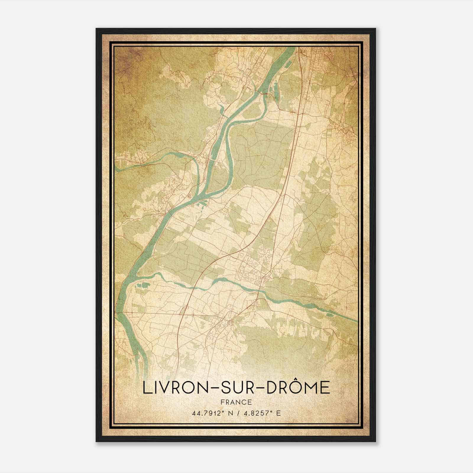 Vintage Livron-sur-Drome France Map Poster, Livron-sur-Drome City Road Wall Art Print
