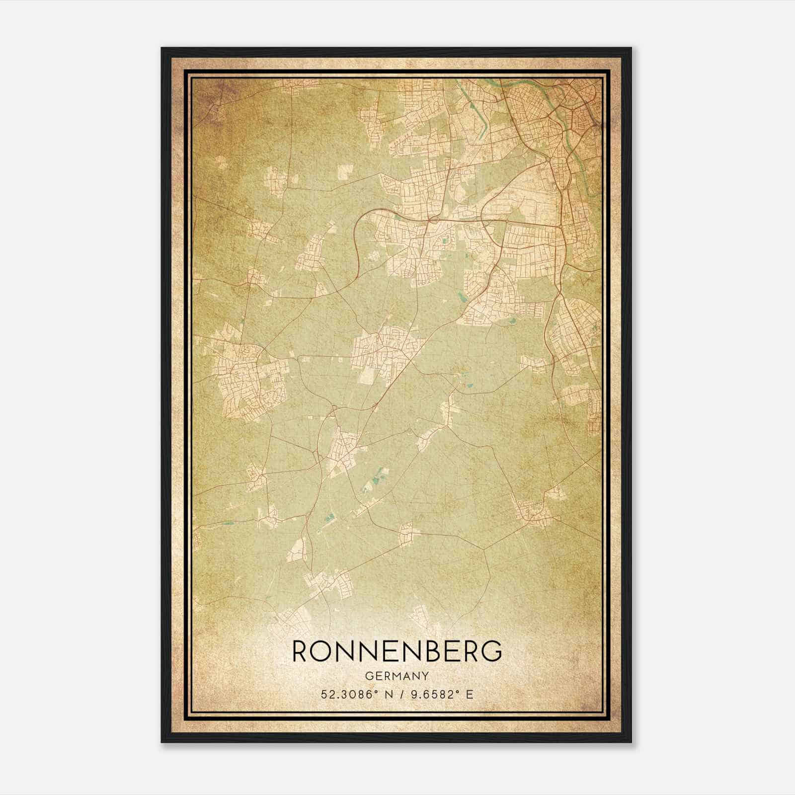 Vintage Ronnenberg Germany Map Poster, Ronnenberg City Road Wall Art Print