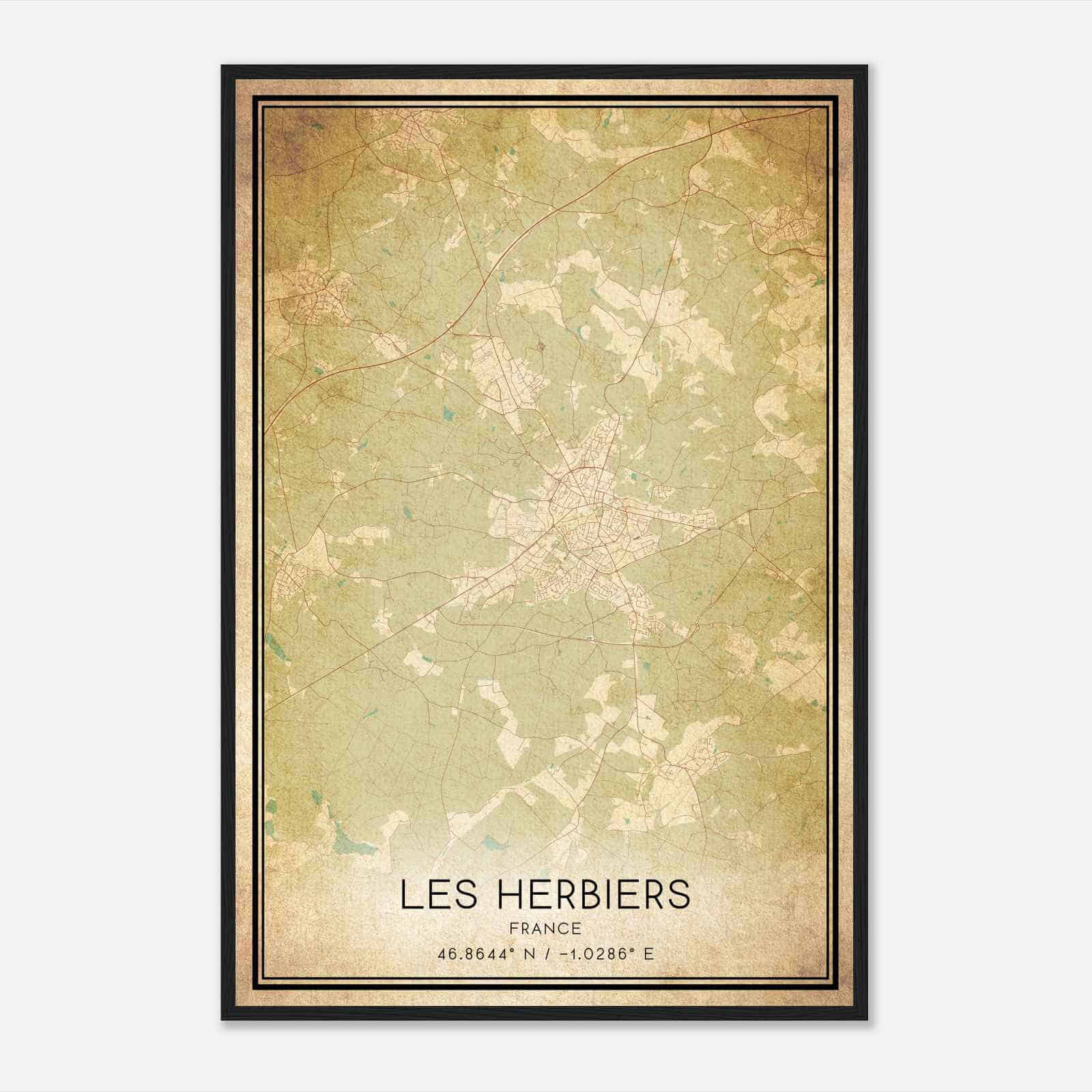 Vintage Les Herbiers France Map Poster, Les Herbiers City Road Wall Art Print