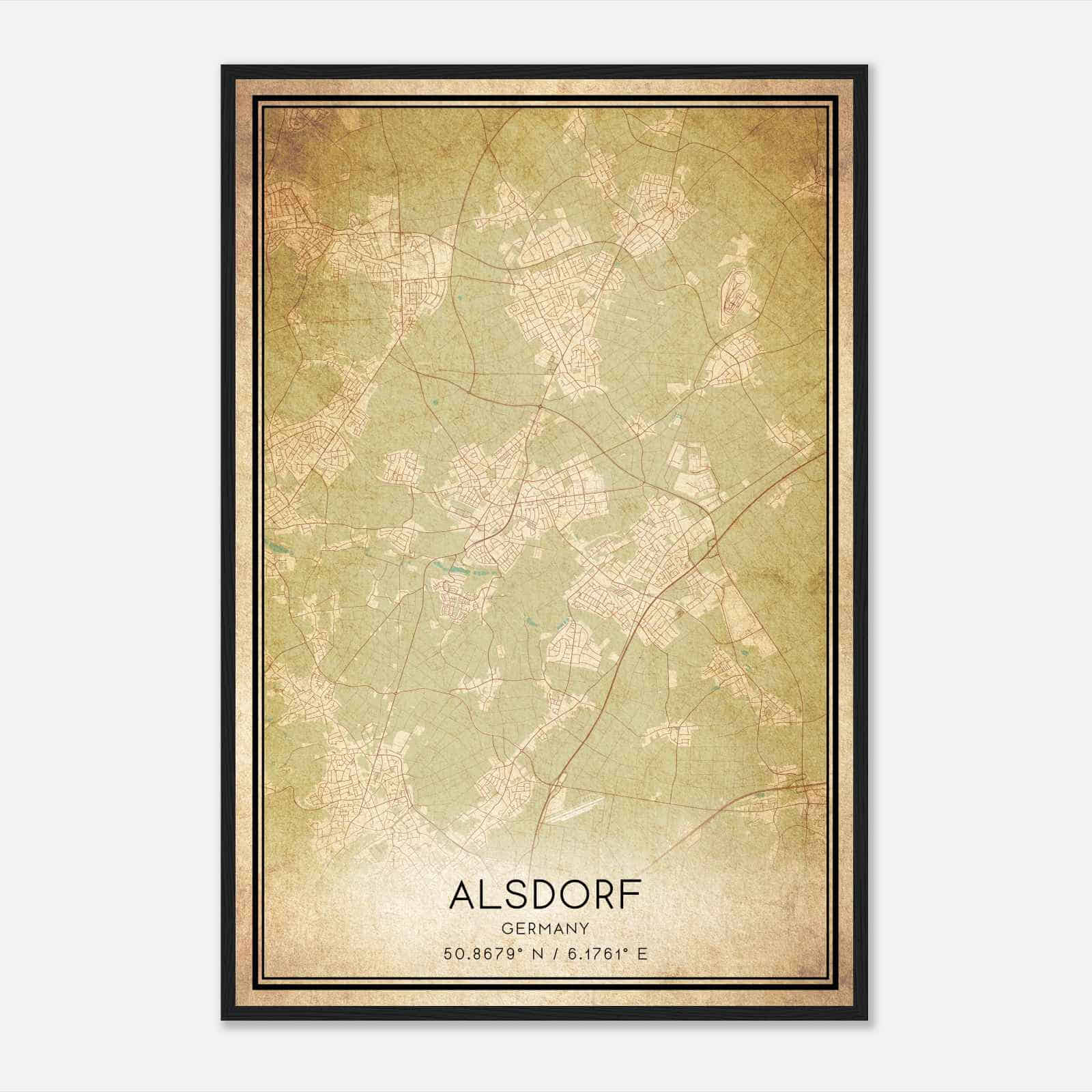 Vintage Alsdorf Germany Map Poster, Alsdorf City Road Wall Art Print