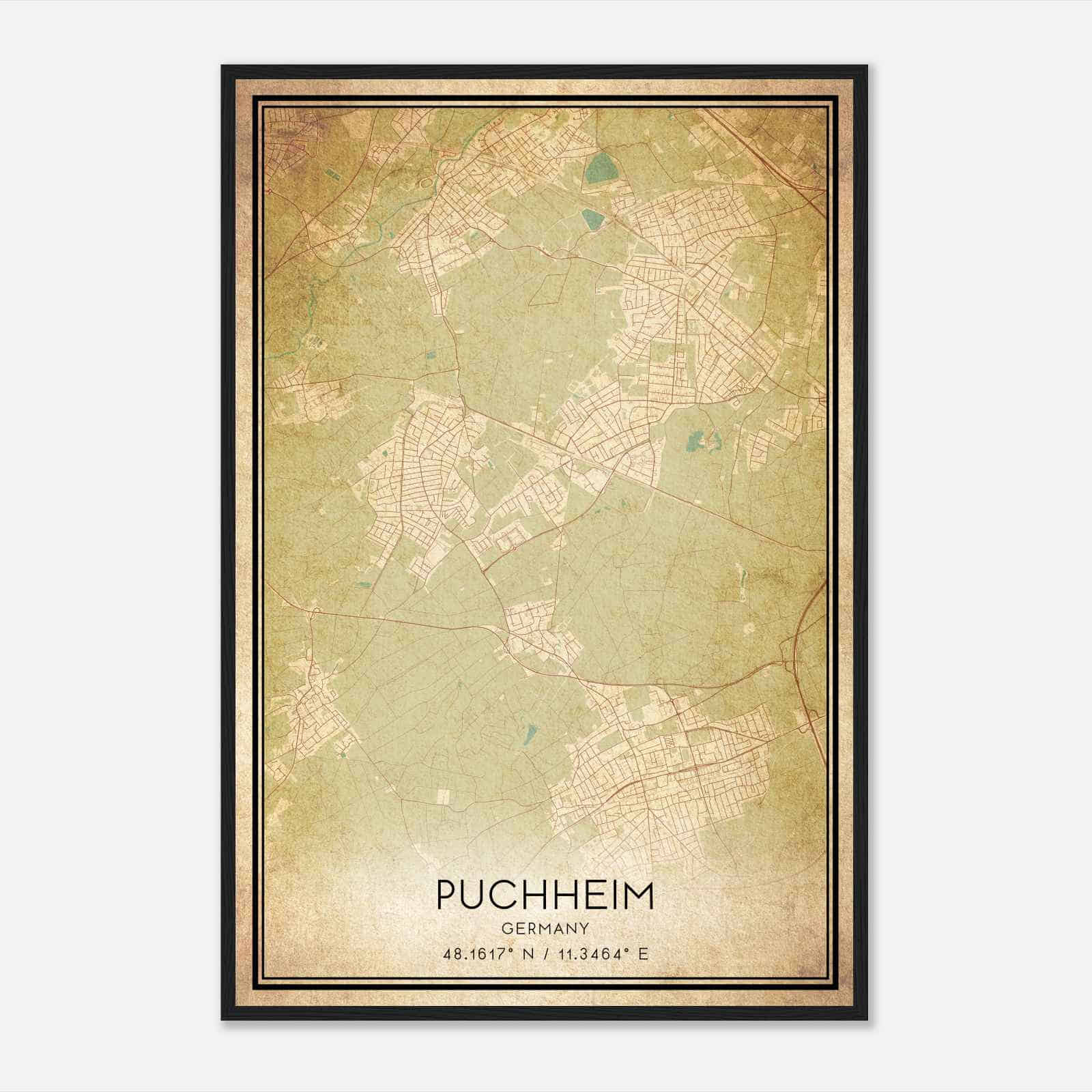 Vintage Puchheim Germany Map Poster, Puchheim City Road Wall Art Print