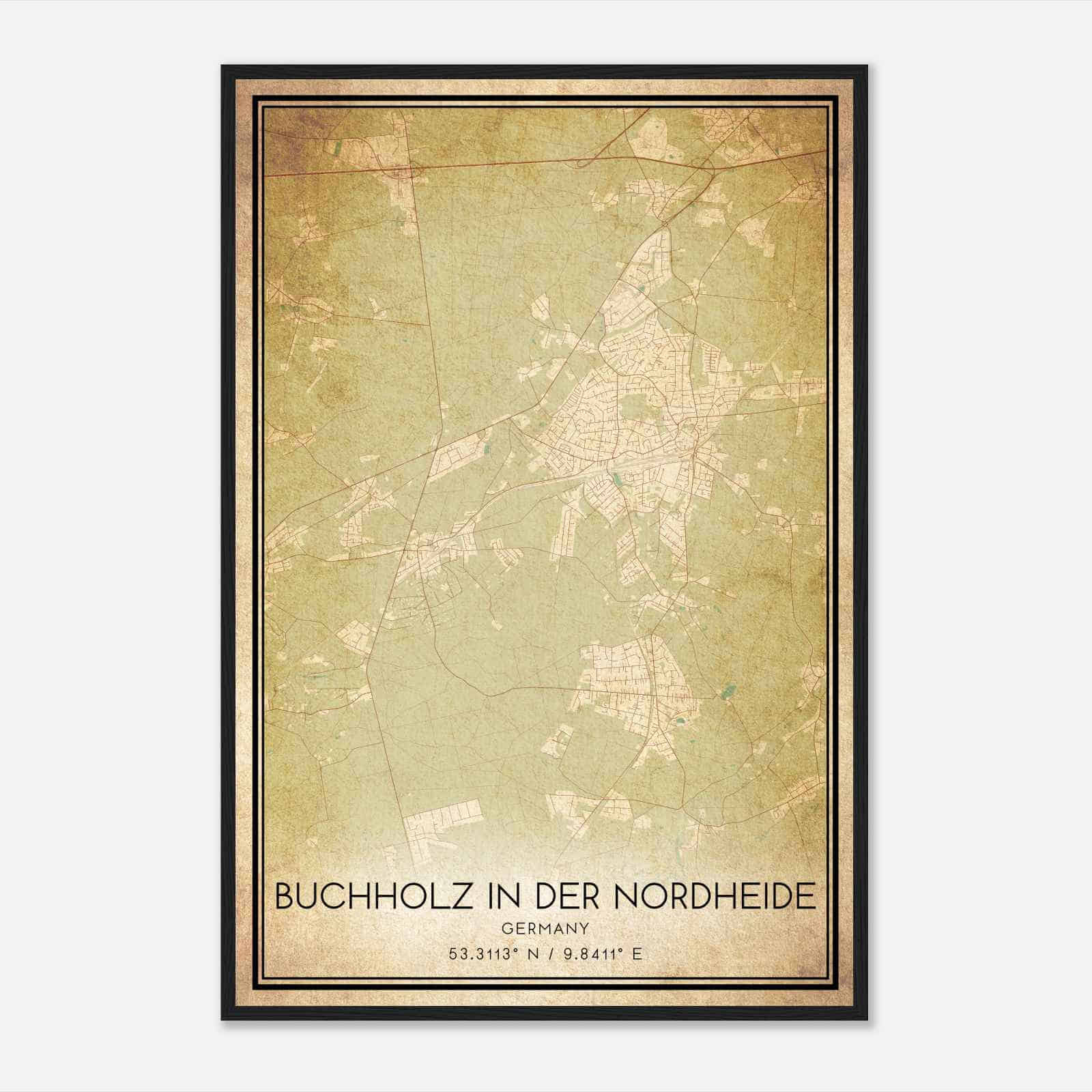Vintage Buchholz in der Nordheide Germany Map Poster, Buchholz in der Nordheide City Road Wall Art Print