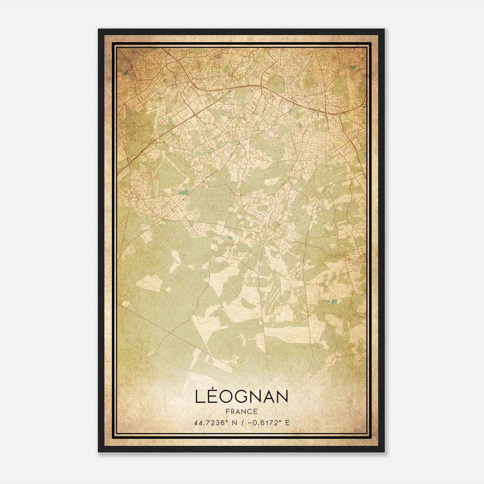 Vintage Leognan France Map Poster, Leognan City Road Wall Art Print