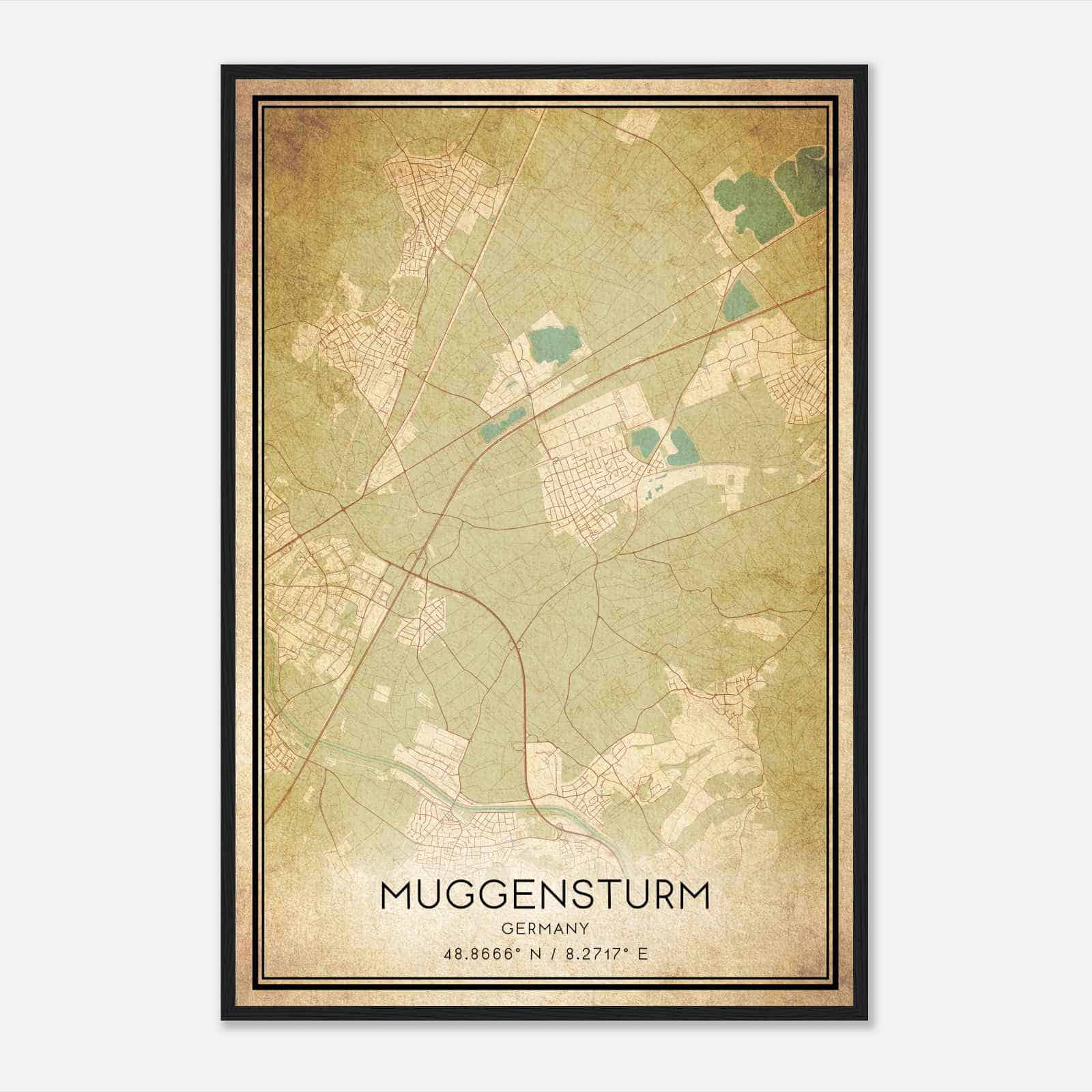 Vintage Muggensturm Germany Map Poster, Muggensturm City Road Wall Art Print