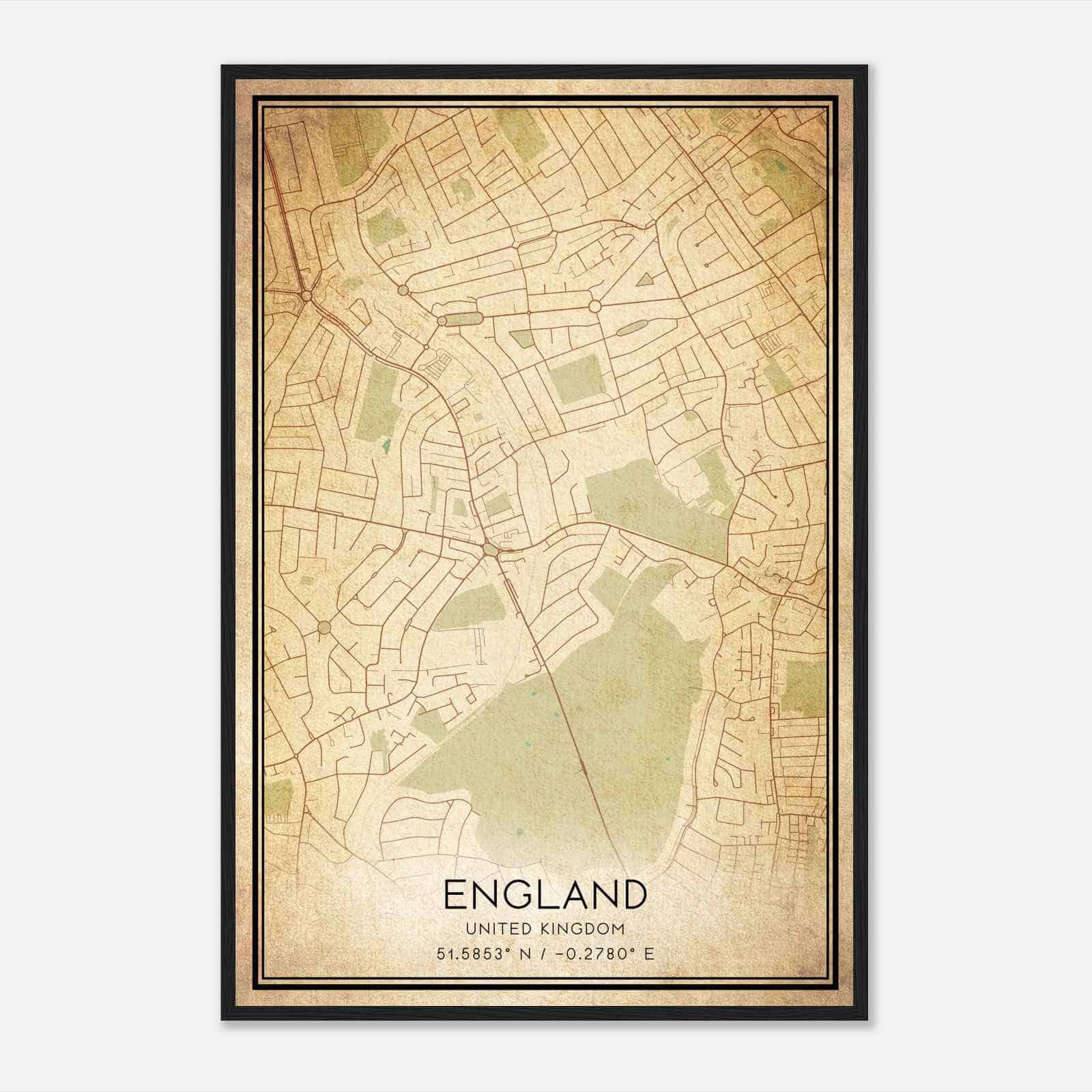 Vintage Kingsbury United Kingdom Map Poster, Kingsbury City Road Wall Art Print