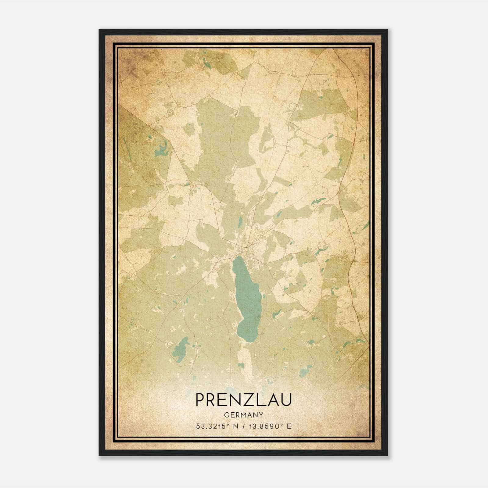 Vintage Prenzlau Germany Map Poster, Prenzlau City Road Wall Art Print