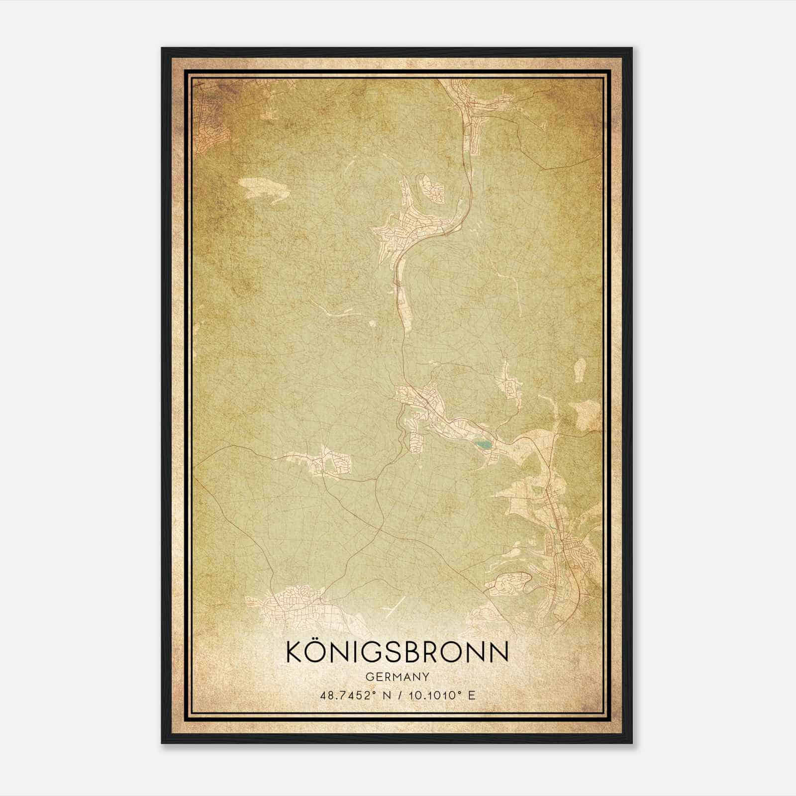 Vintage Konigsbronn Germany Map Poster, Konigsbronn City Road Wall Art Print