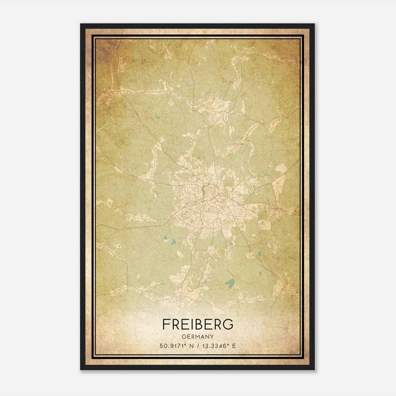 Vintage Freiberg Germany Map Poster, Freiberg City Road Wall Art Print