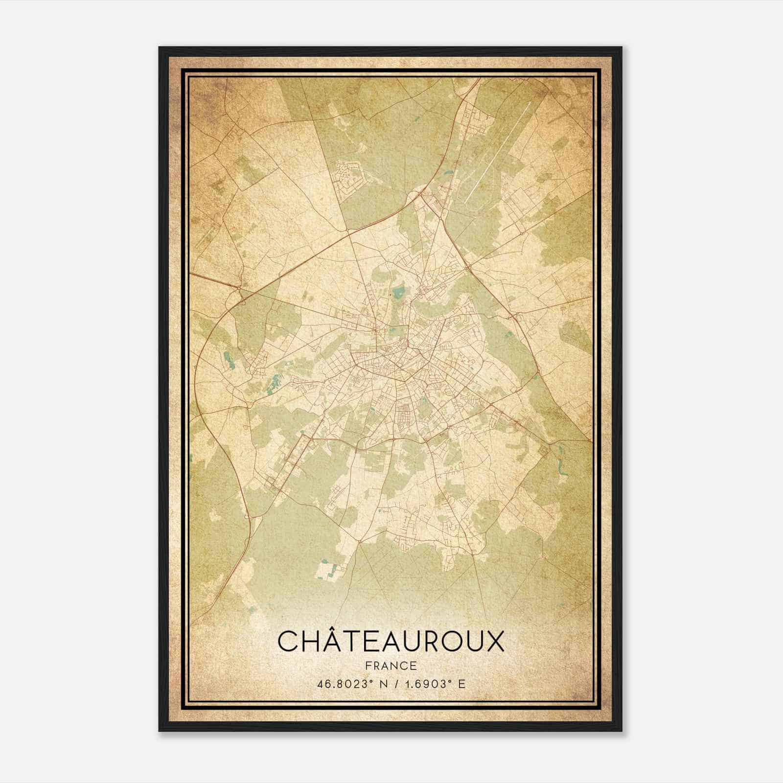 Vintage Chateauroux France Map Poster, Chateauroux City Road Wall Art Print
