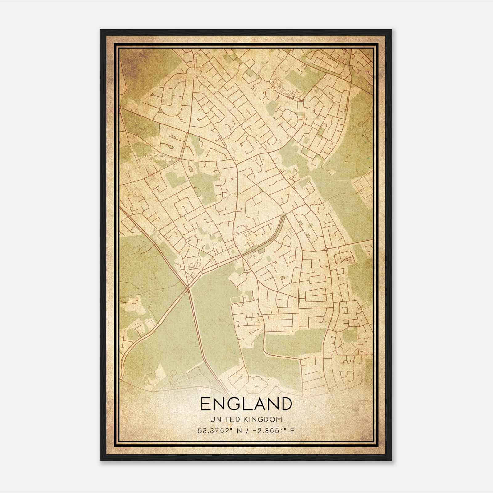 Vintage Woolton United Kingdom Map Poster, Woolton City Road Wall Art Print