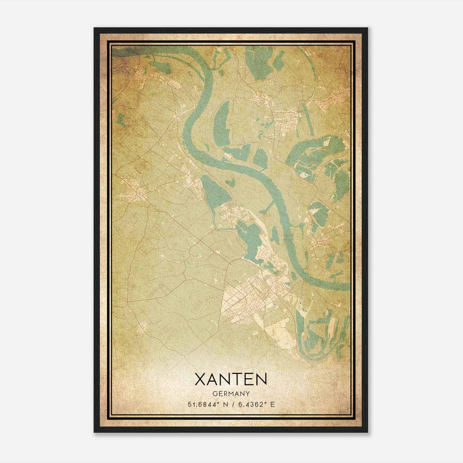 Vintage Xanten Germany Map Poster, Xanten City Road Wall Art Print