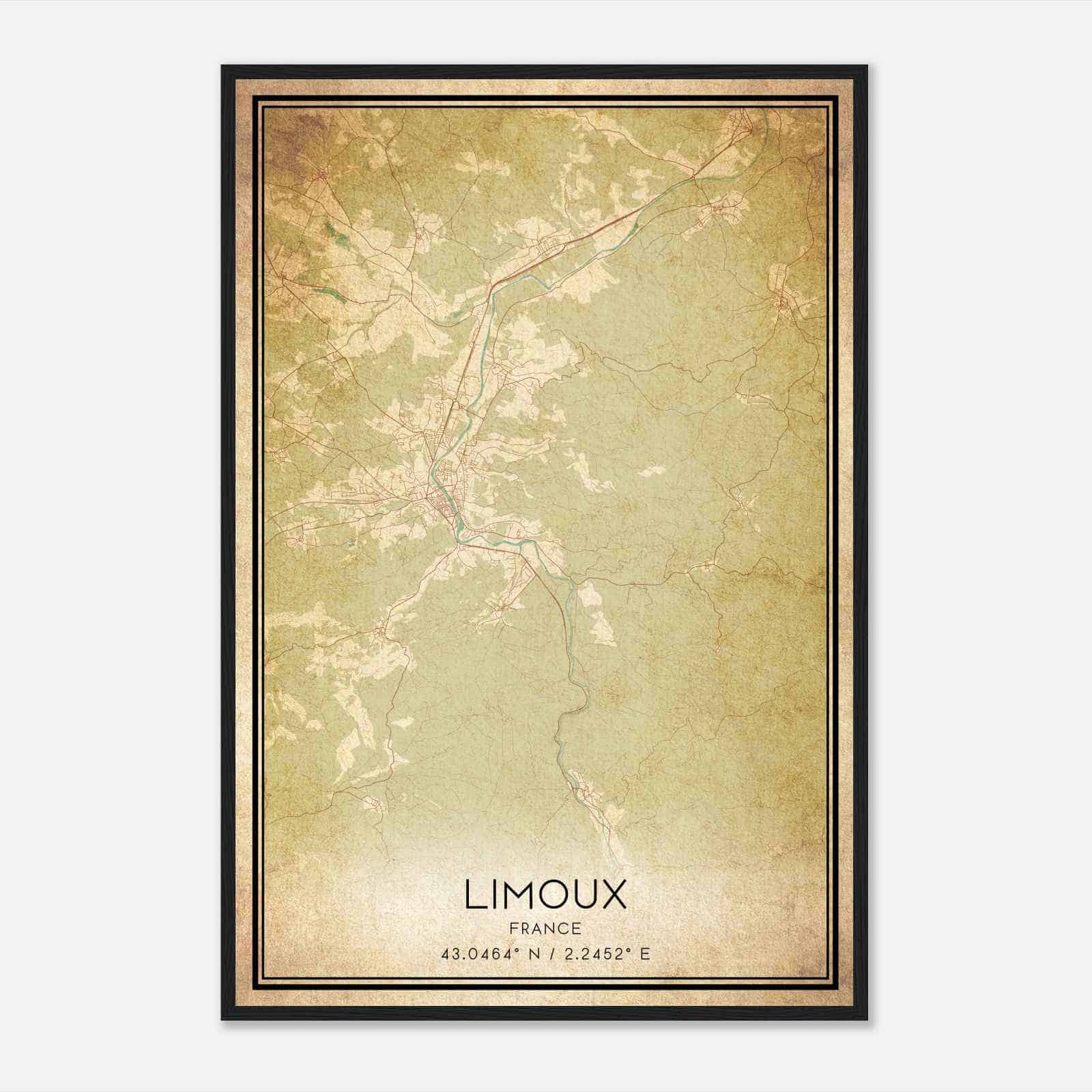 Vintage Limoux France Map Poster, Limoux City Road Wall Art Print