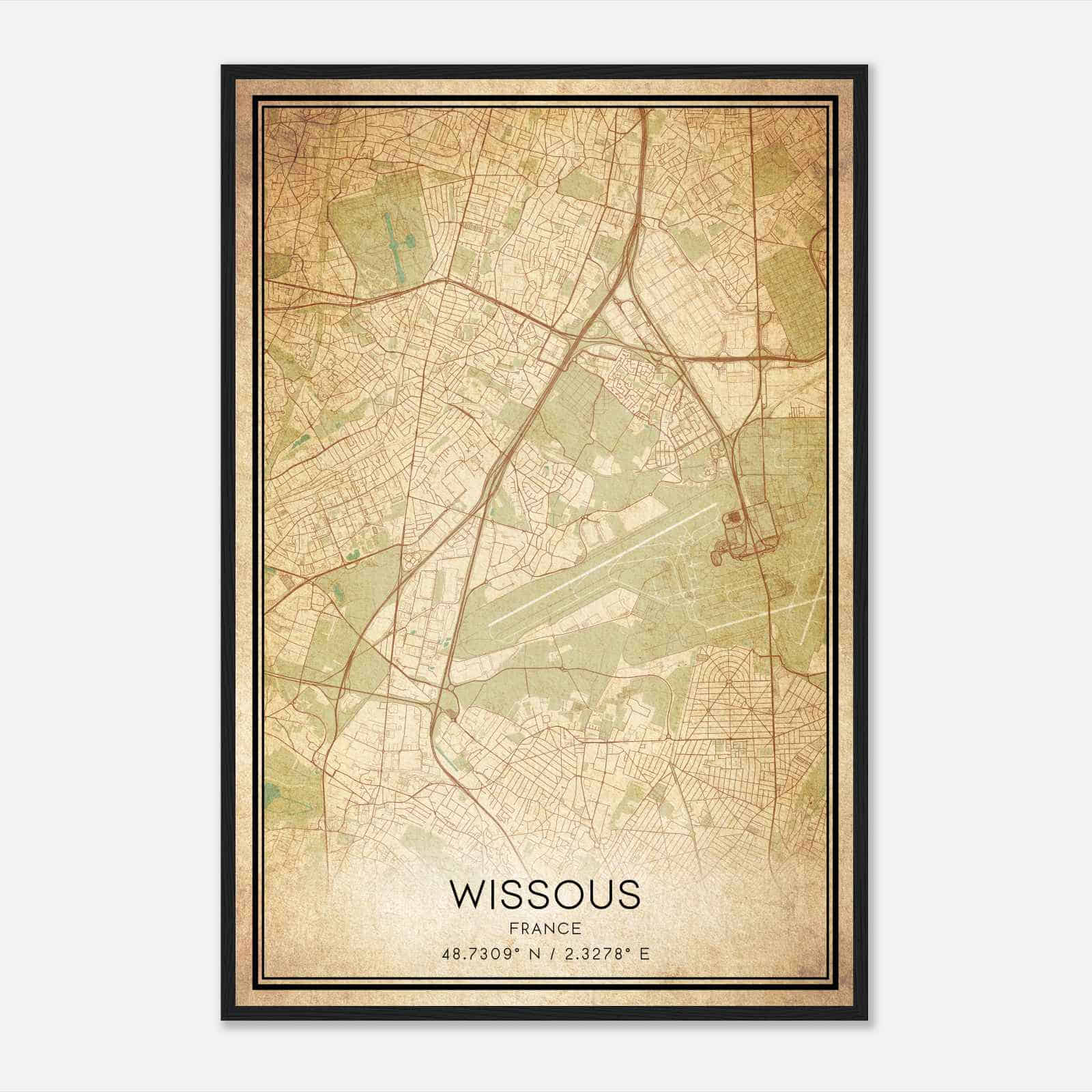 Vintage Wissous France Map Poster, Wissous City Road Wall Art Print