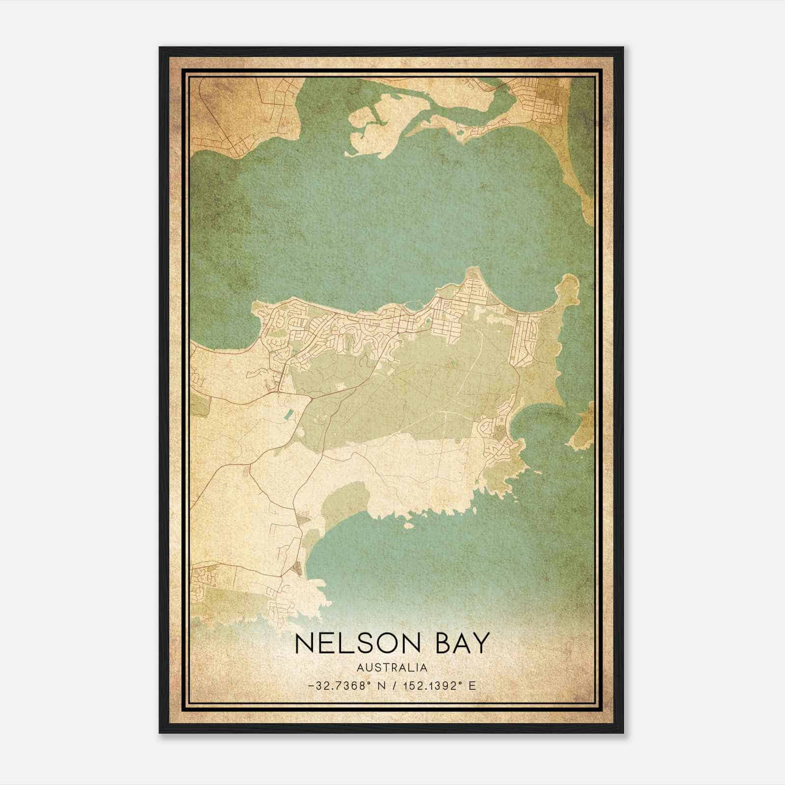 Vintage Nelson Bay Australia Map Poster, Nelson Bay City Road Wall Art Print