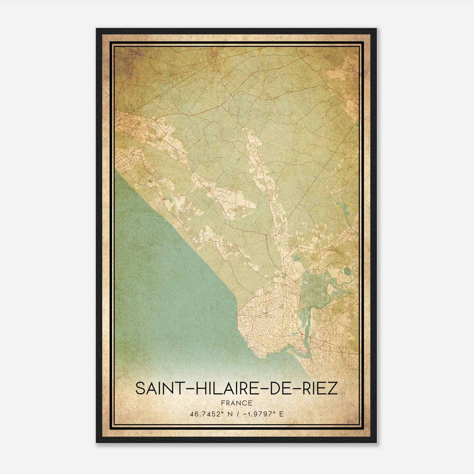 Vintage Saint-Hilaire-de-Riez France Map Poster, Saint-Hilaire-de-Riez City Road Wall Art Print