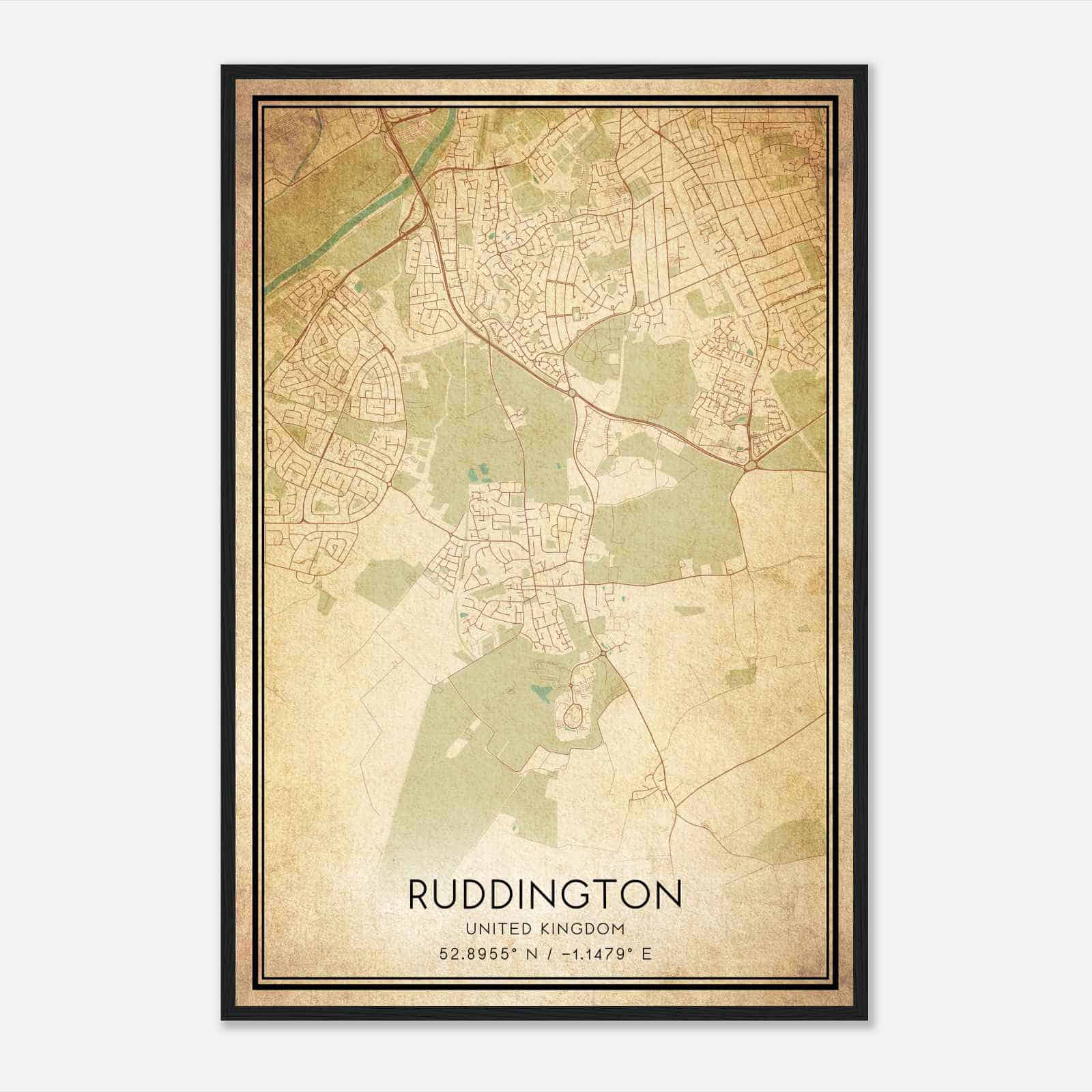 Vintage Ruddington United Kingdom Map Poster, Ruddington City Road Wall Art Print