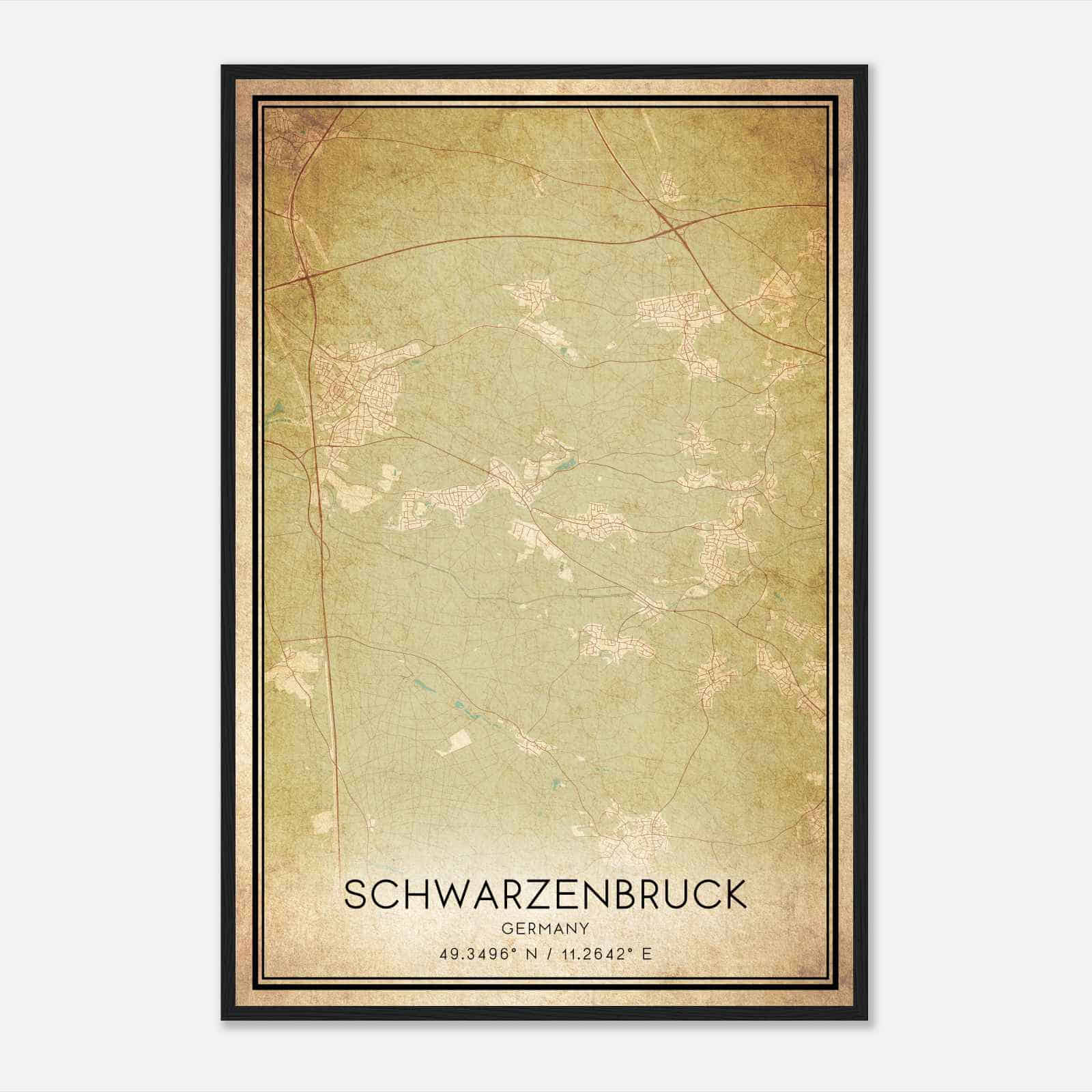 Vintage Schwarzenbruck Germany Map Poster, Schwarzenbruck City Road Wall Art Print