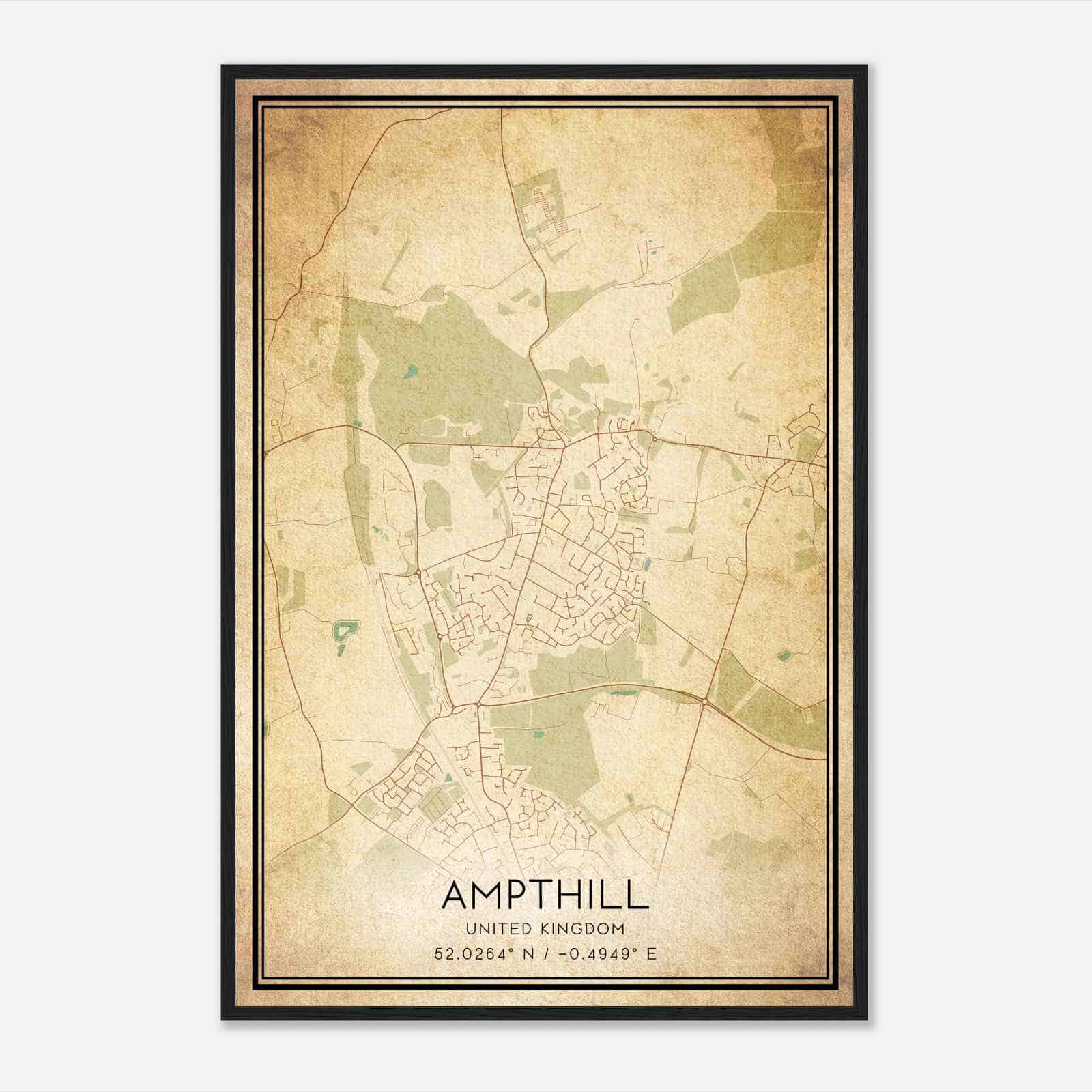 Vintage Ampthill United Kingdom Map Poster, Ampthill City Road Wall Art Print
