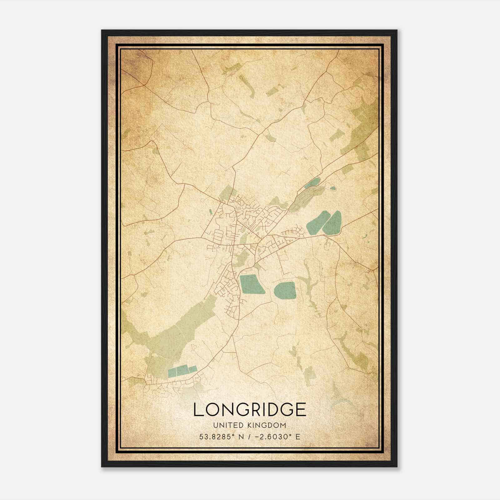 Vintage Longridge United Kingdom Map Poster, Longridge City Road Wall Art Print