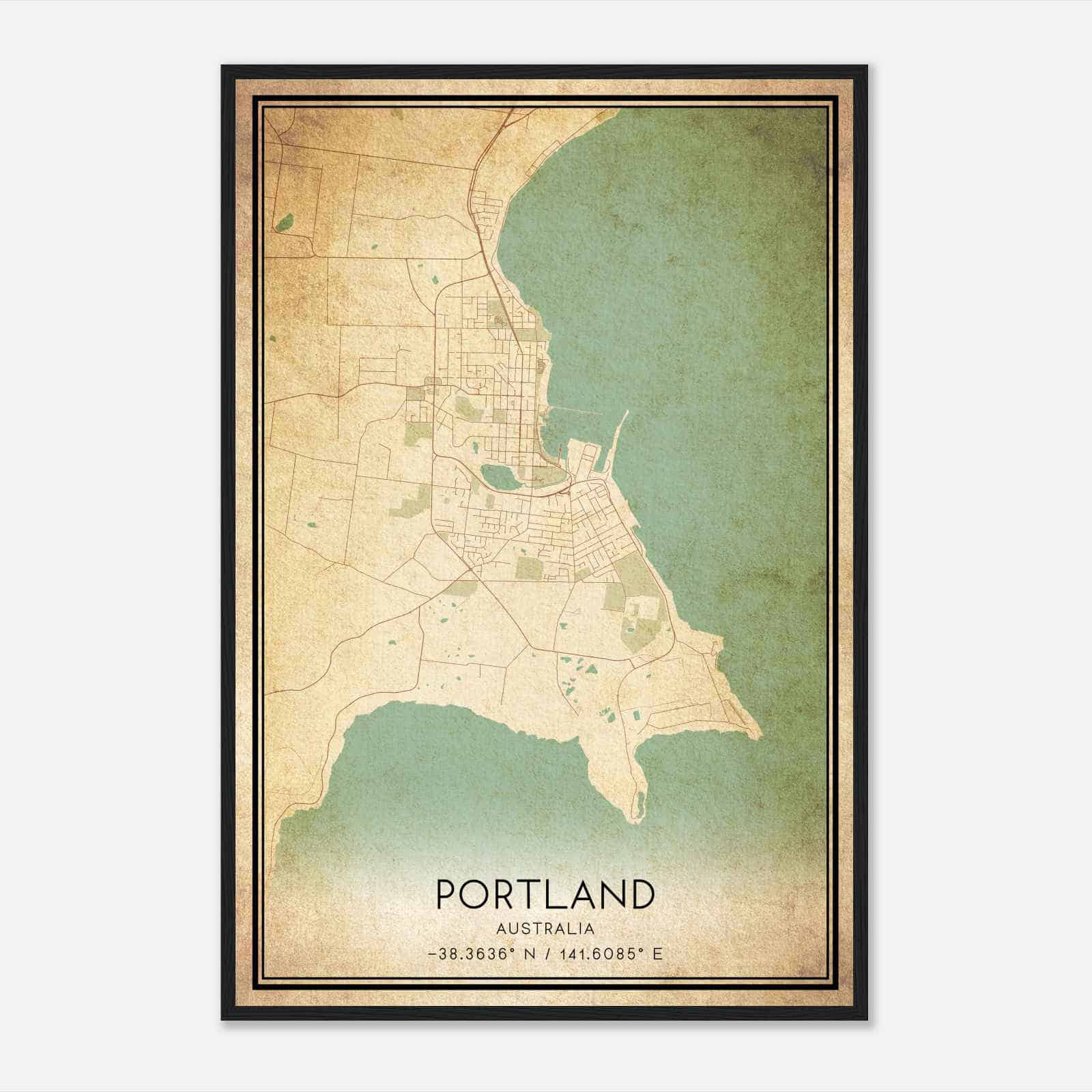 Vintage Portland Australia Map Poster, Portland City Road Wall Art Print