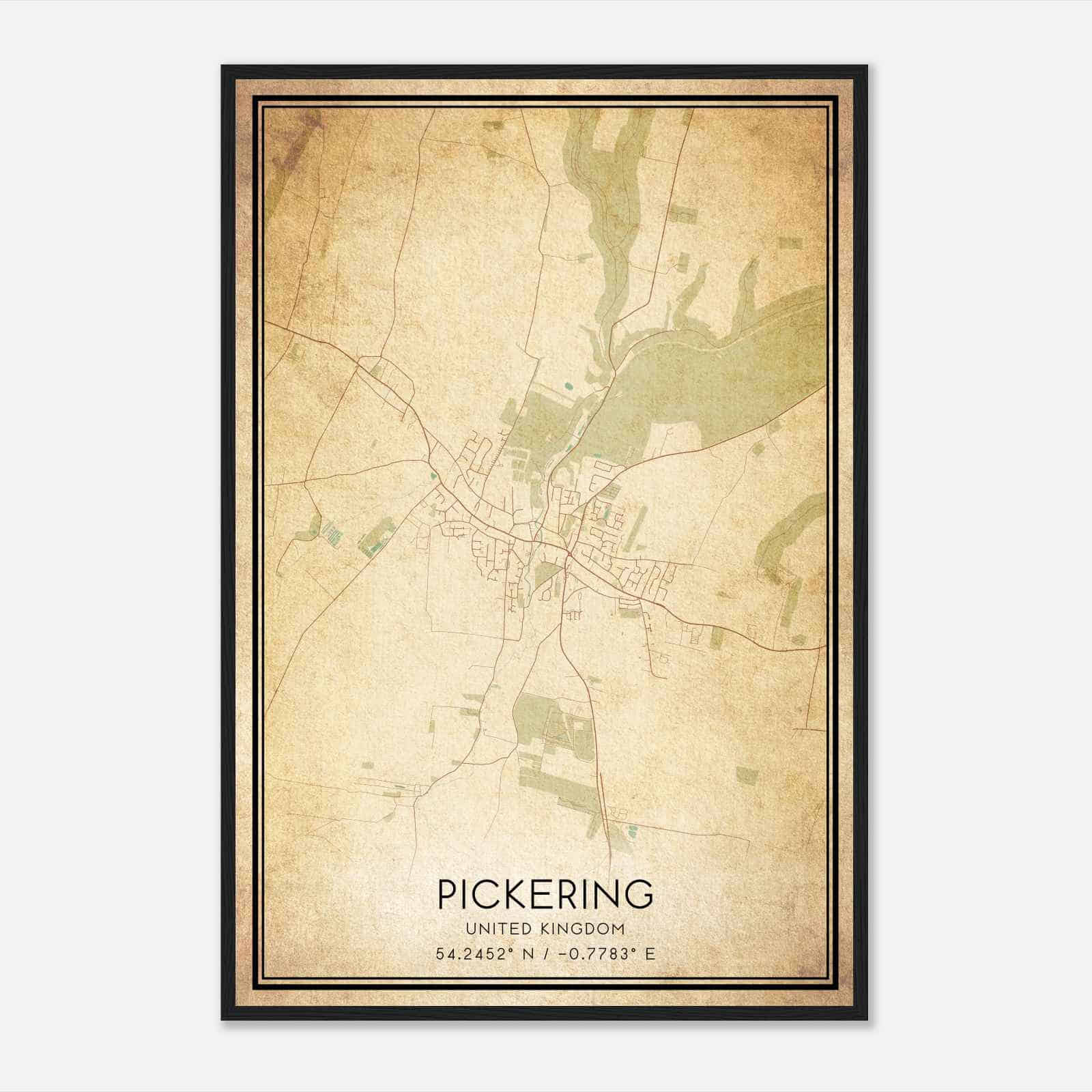 Vintage Pickering United Kingdom Map Poster, Pickering City Road Wall Art Print