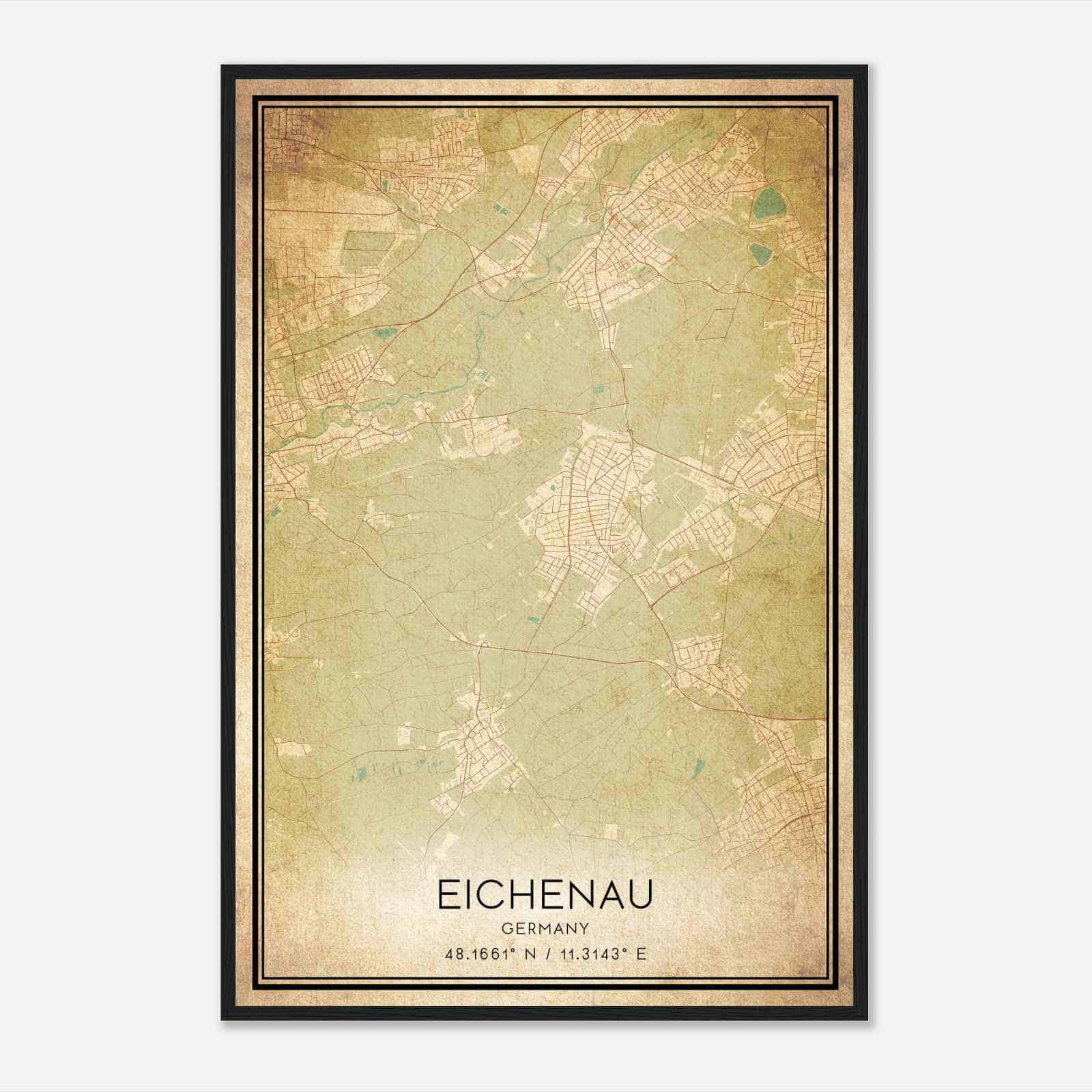 Vintage Eichenau Germany Map Poster, Eichenau City Road Wall Art Print