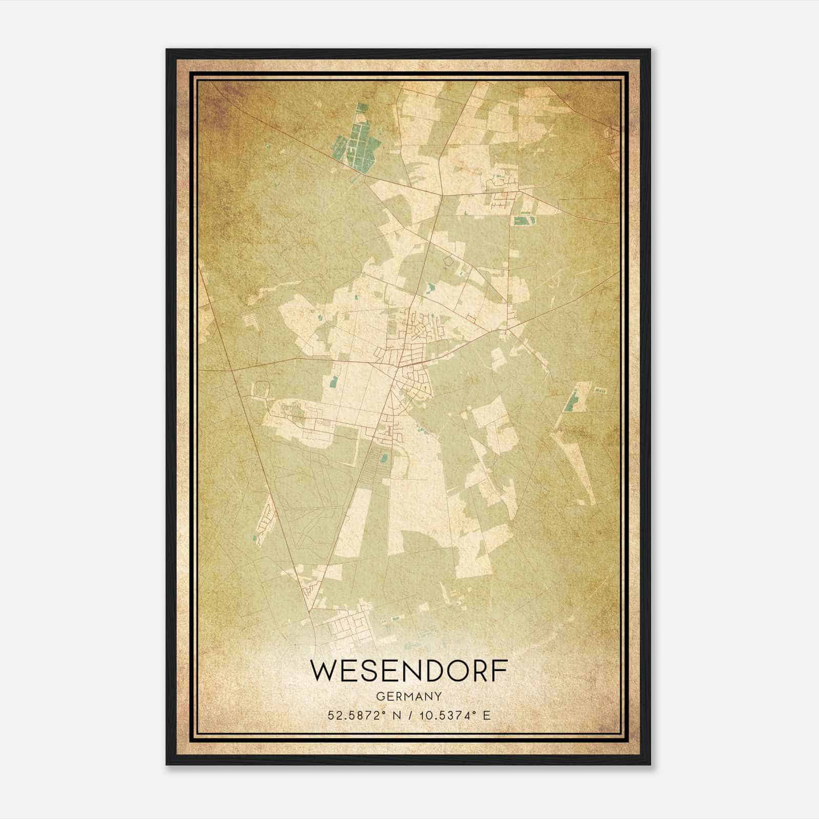 Vintage Wesendorf Germany Map Poster, Wesendorf City Road Wall Art Print
