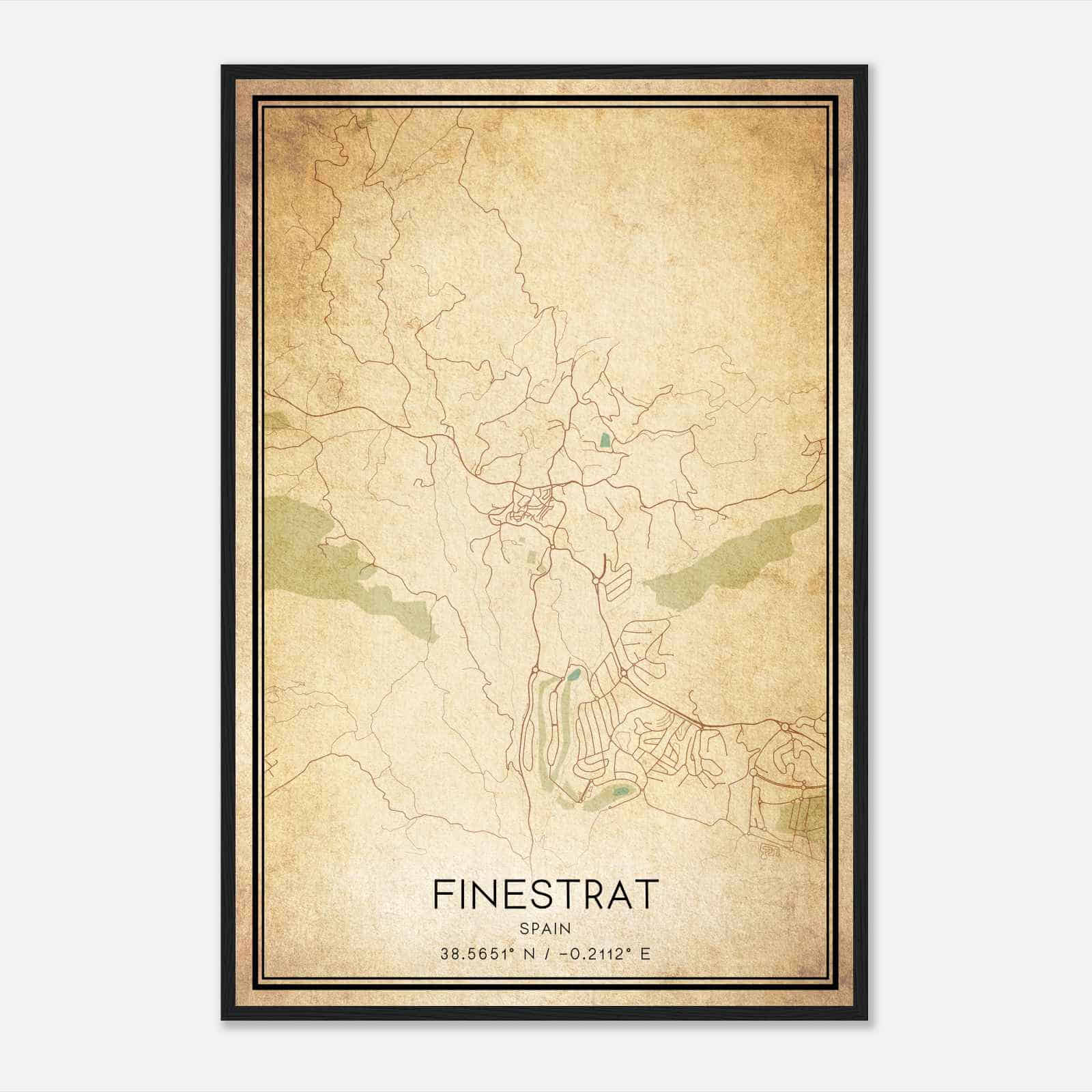 Vintage Finestrat Spain Map Poster, Finestrat City Road Wall Art Print