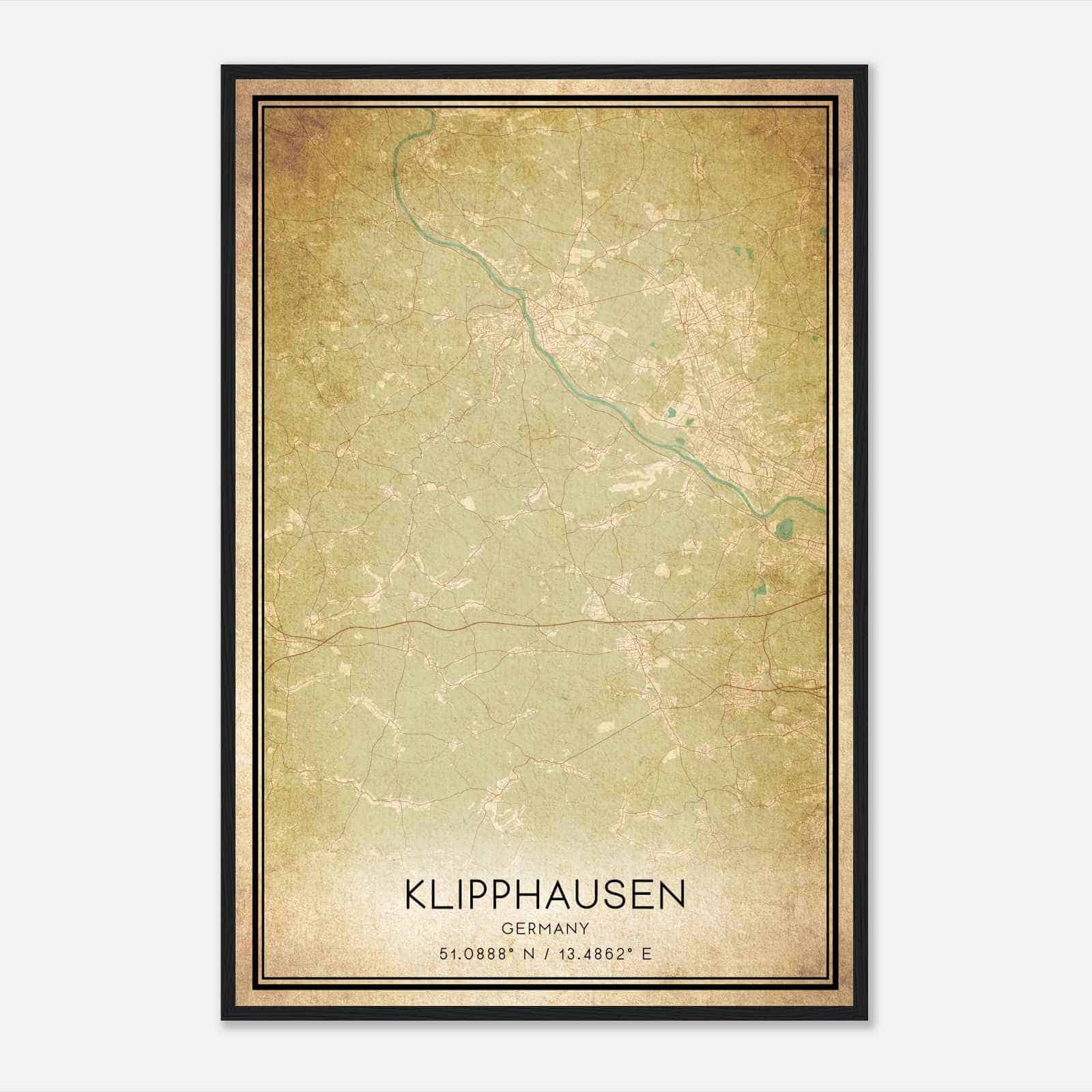 Vintage Klipphausen Germany Map Poster, Klipphausen City Road Wall Art Print