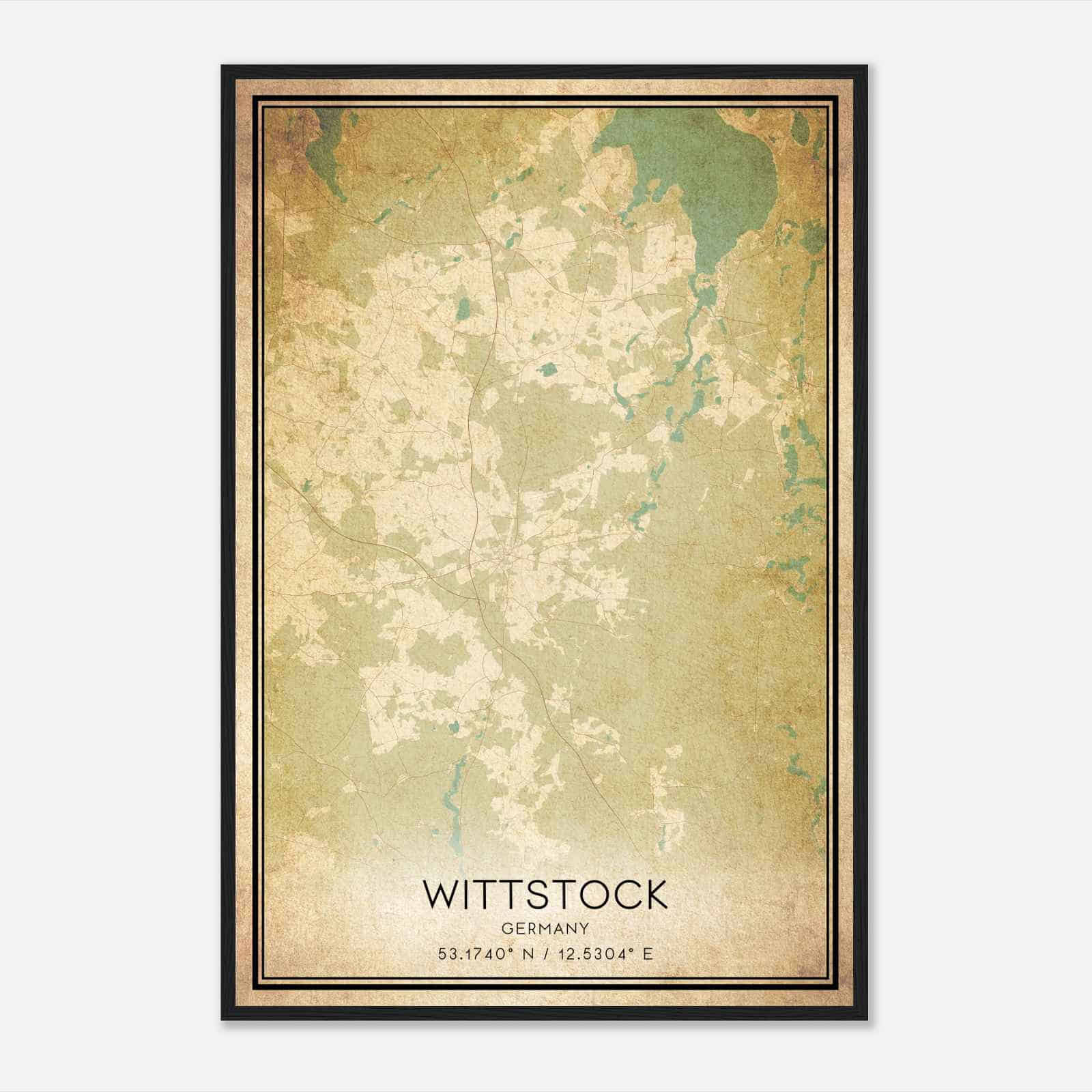Vintage Wittstock Germany Map Poster, Wittstock City Road Wall Art Print