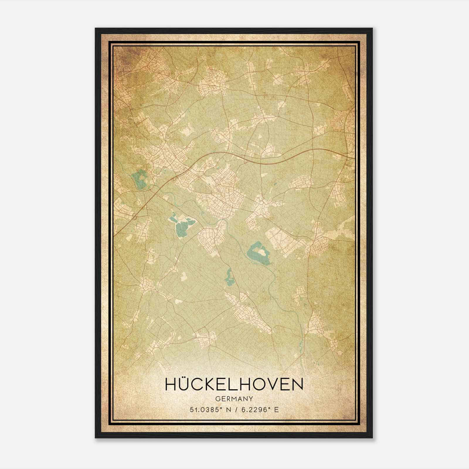 Vintage Huckelhoven Germany Map Poster, Huckelhoven City Road Wall Art Print