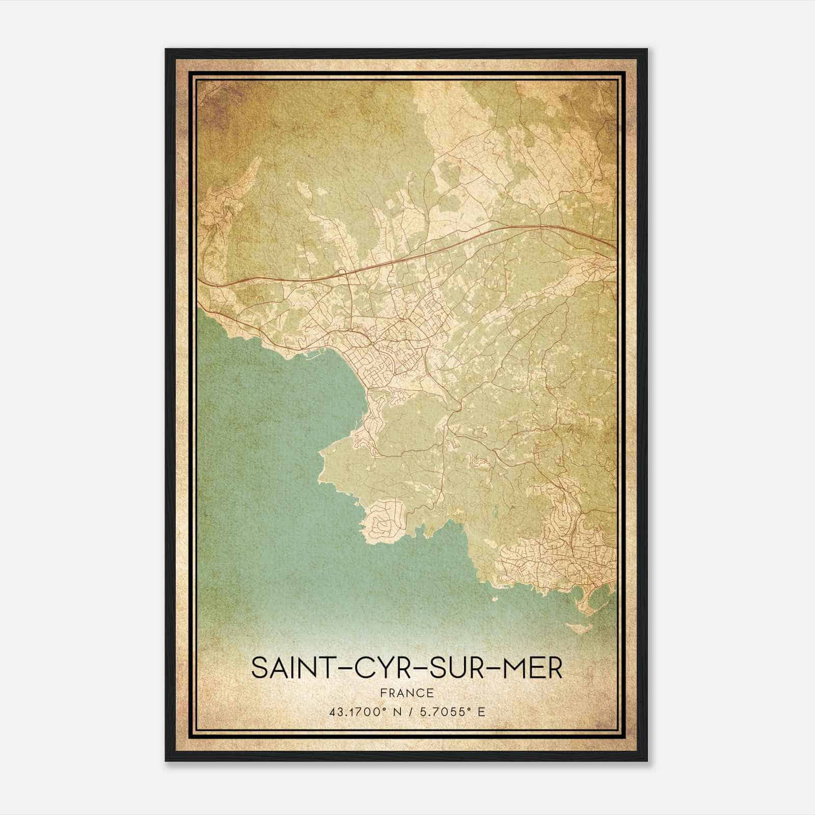 Vintage Saint-Cyr-sur-Mer France Map Poster, Saint-Cyr-sur-Mer City Road Wall Art Print