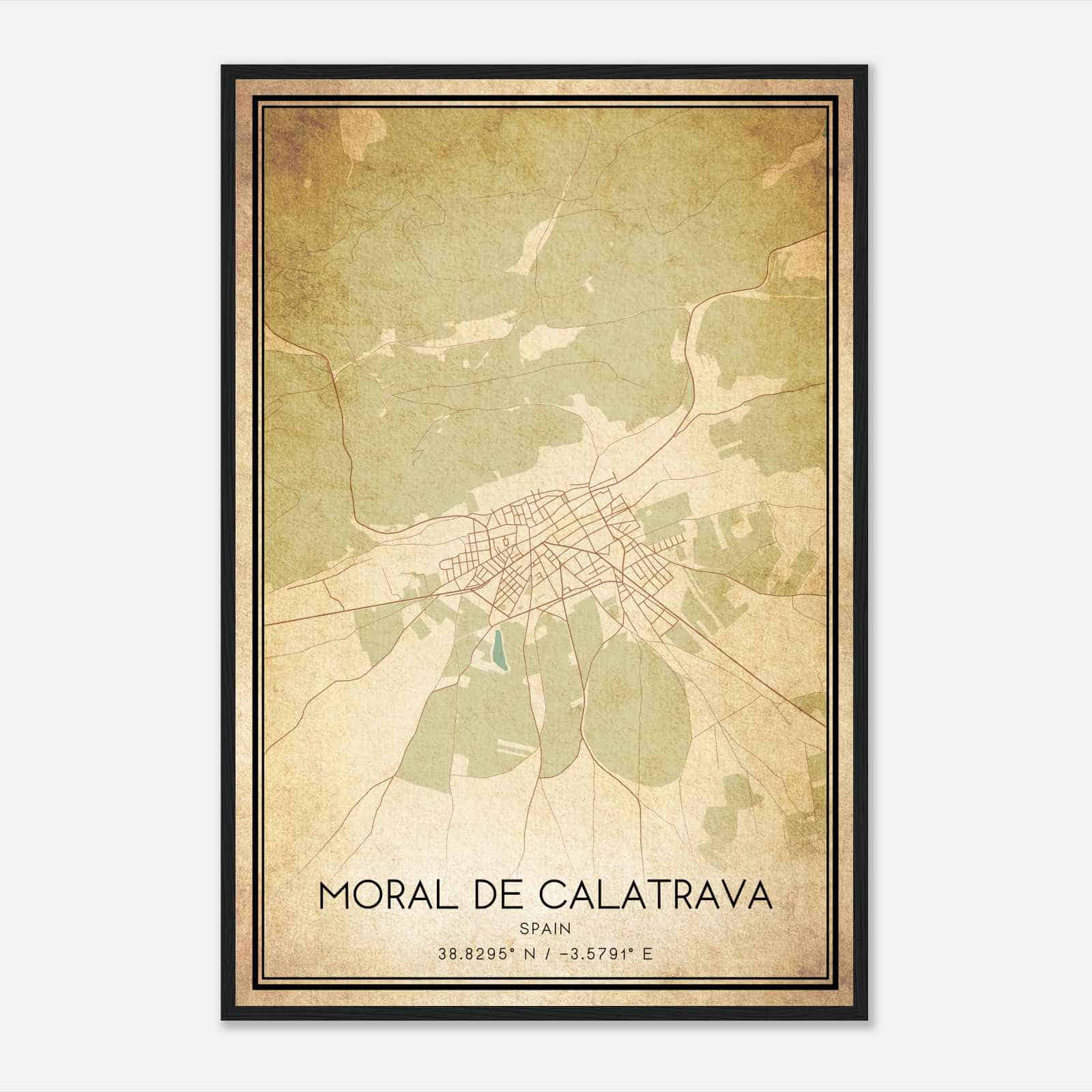 Vintage Moral de Calatrava Spain Map Poster, Moral de Calatrava City Road Wall Art Print