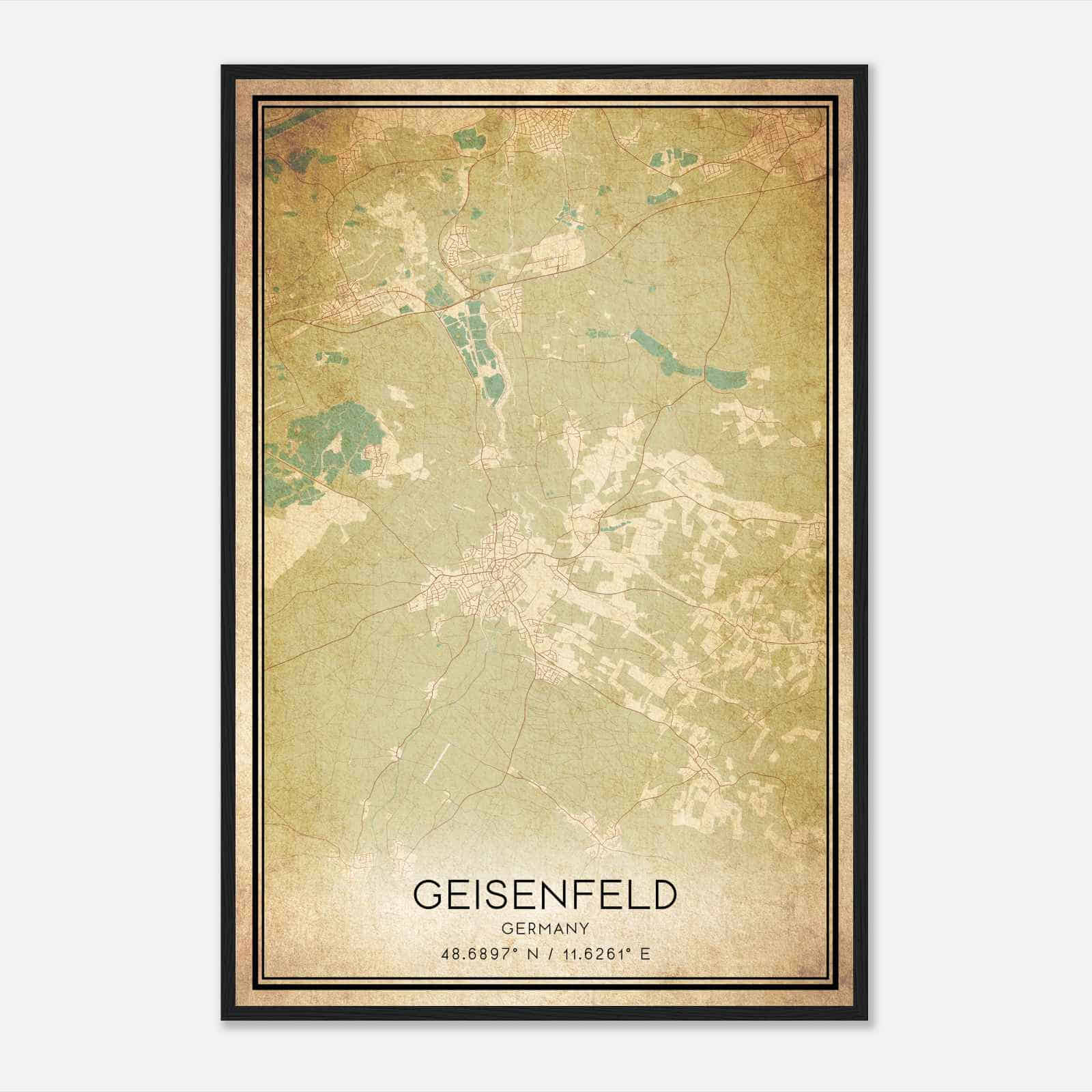Vintage Geisenfeld Germany Map Poster, Geisenfeld City Road Wall Art Print